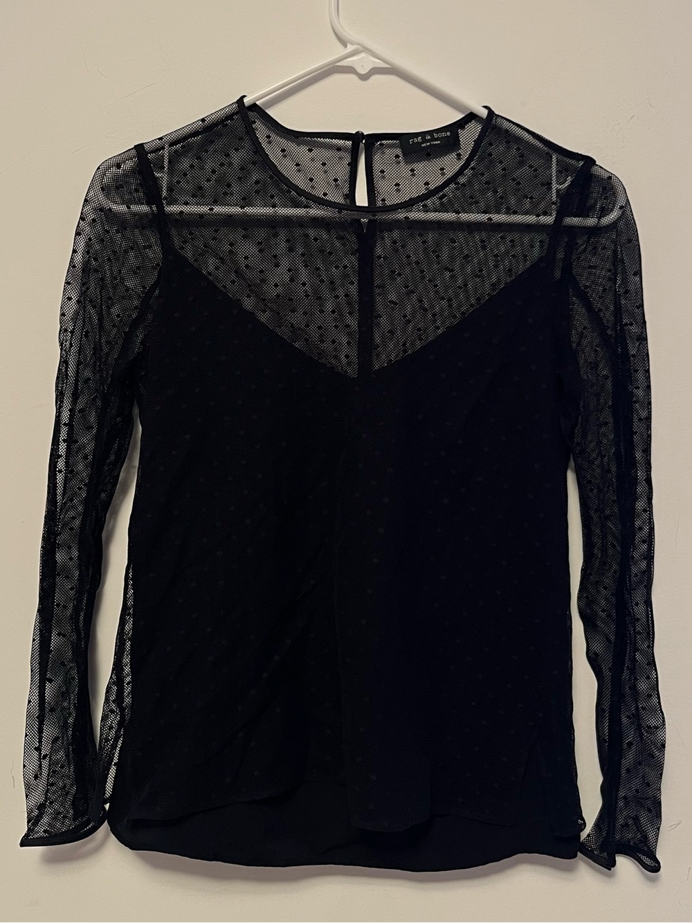Rag & Bone Black Polka Dot Mesh Long Sleeve